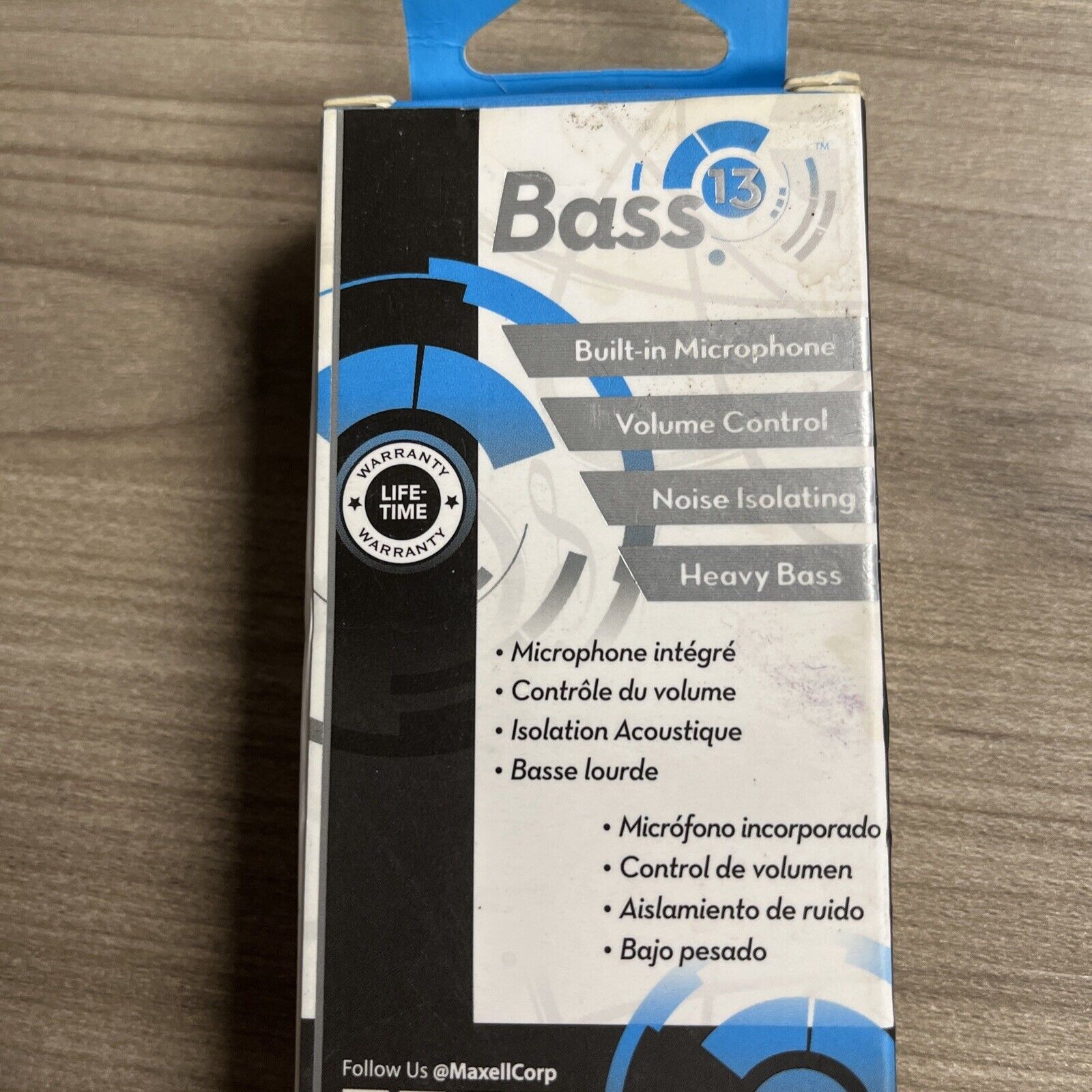 Maxell Bass 13 Metallic Earbuds Built In Mic Volume Control Blue Deep Rich Bass