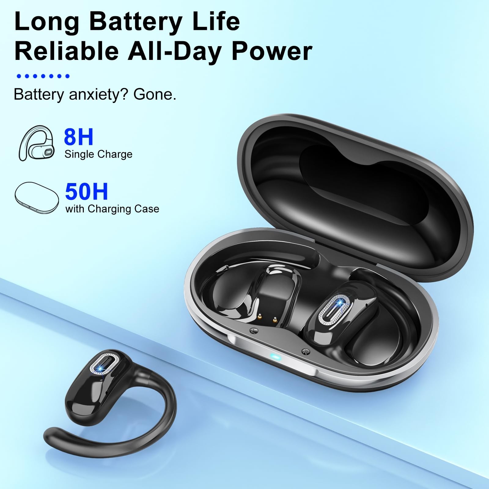 Open Ear Headphones, Bluetooth 5.4 Earbuds, 50H, Air Conduction Ear Buds, HD …