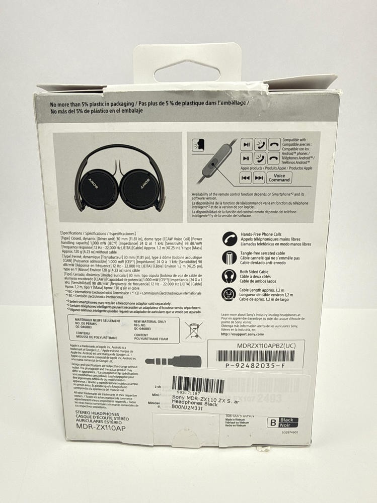 Sony MDR-ZX110 ZX Series Wired On-Ear Headphones 30mm Drivers Black