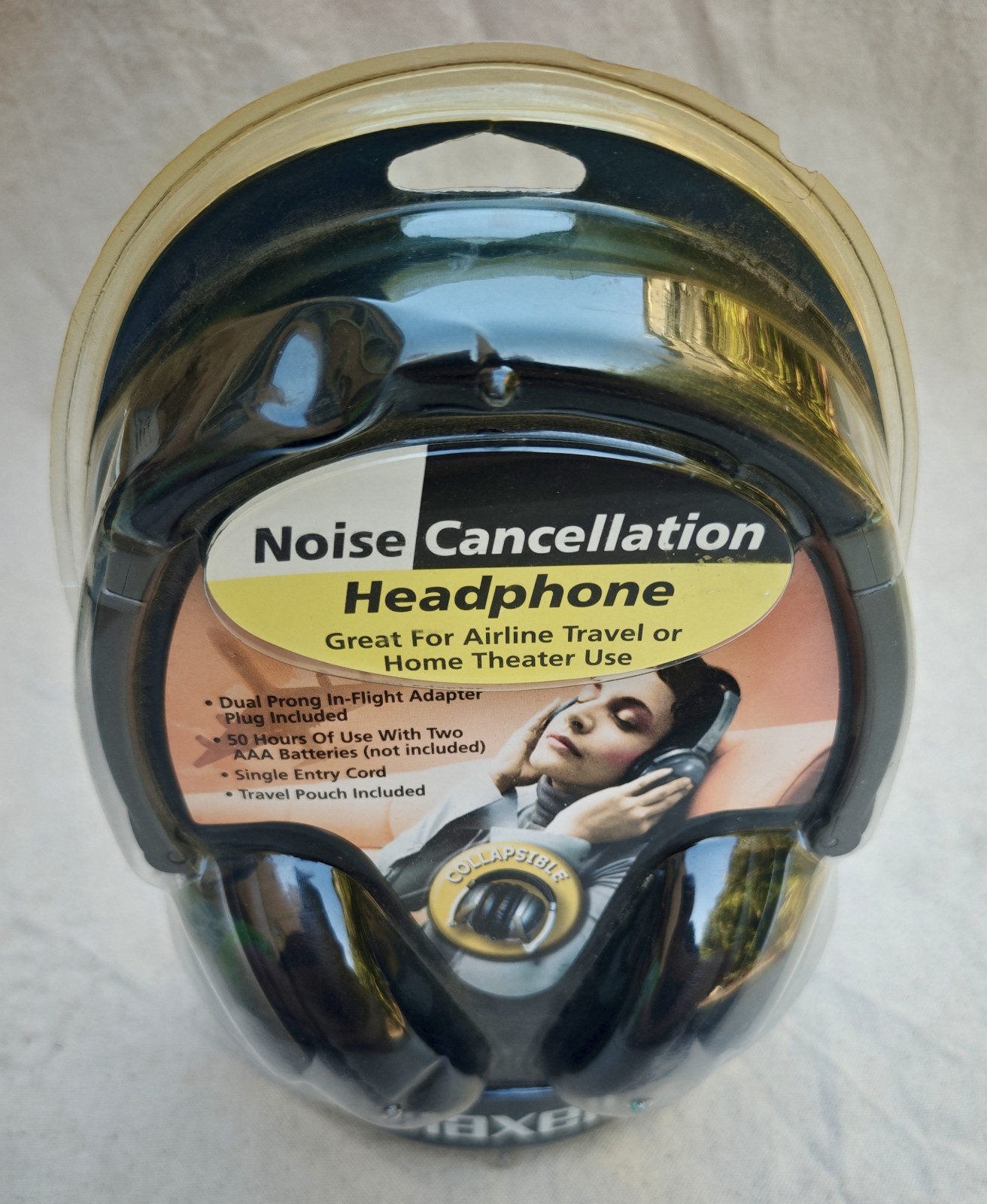 Maxell HP/NC-II Noise Cancellation Headphones, Collapsible, Travel Bag, 3.5mm
