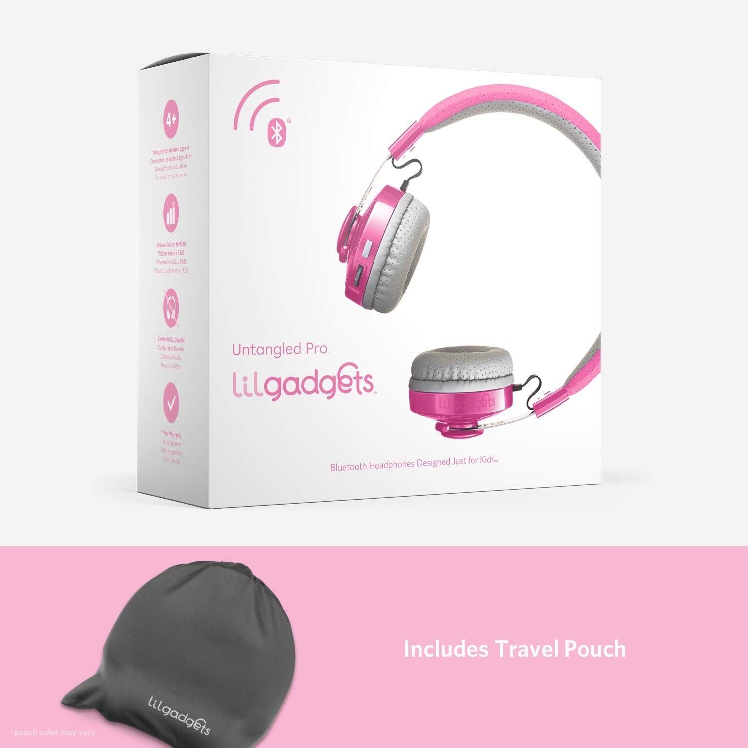 LilGadgets On-Ear Kids Headphones – 4+ Years, Pink, Untangled 4 Years +, Pink