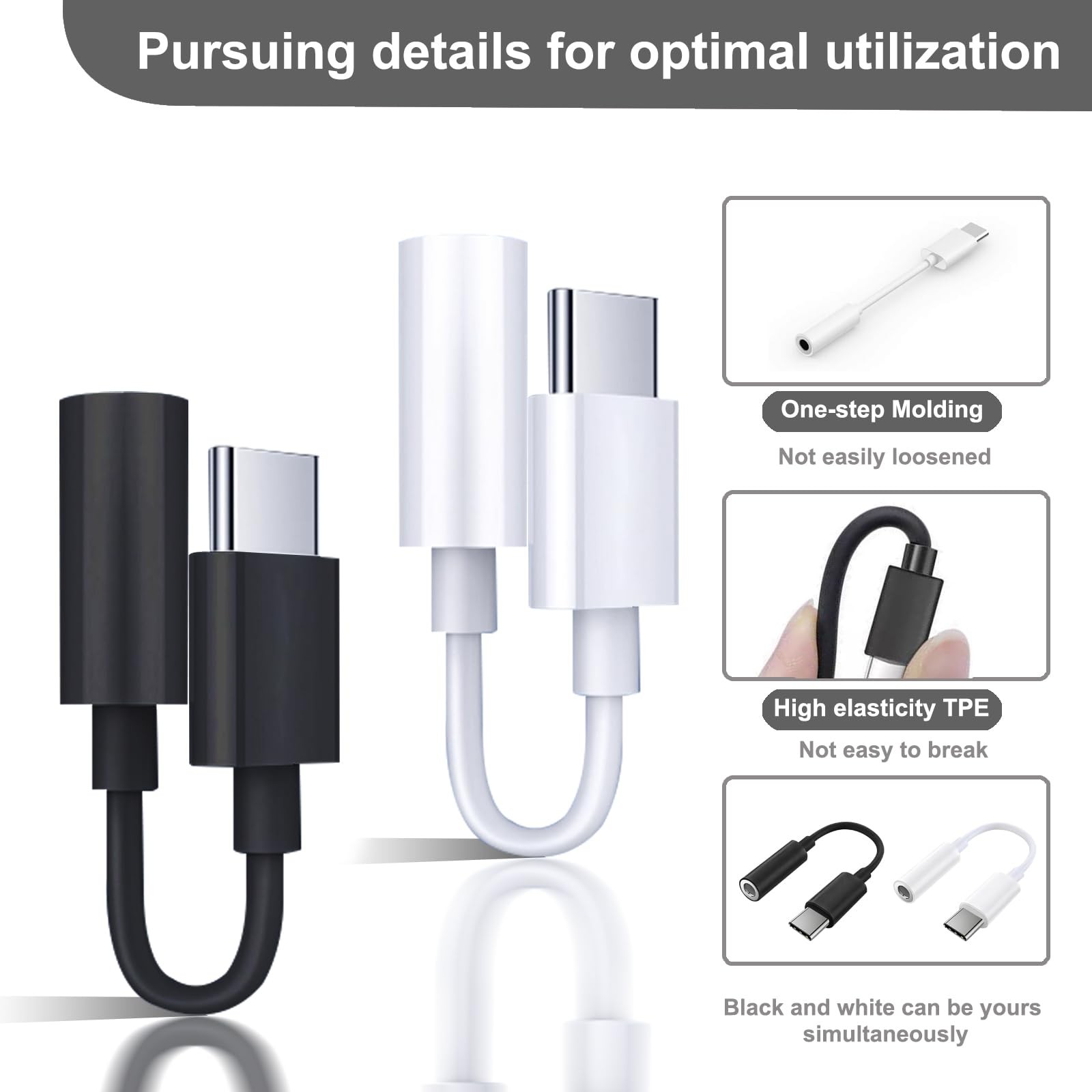 QAJOPFN 2 Pack USB C to 3.5mm Headphone Jack Adapter, Hi-Fi DAC Audio Converter