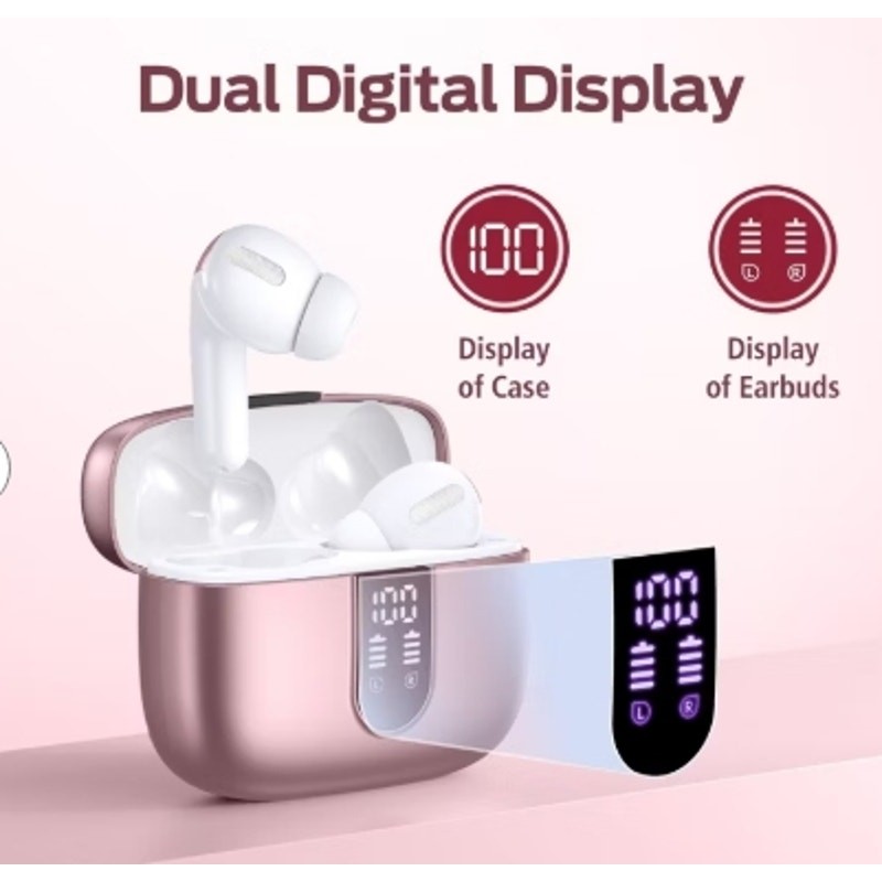 Tagry X8 Bluetooth Wireless Earbuds, Pink, Power Display, Charging Case, NWT