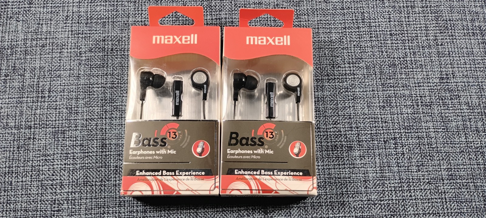 Maxell Bass 13 – Earphones with Microphone Bass Noise Isolation (BLACK) Lot of 2
