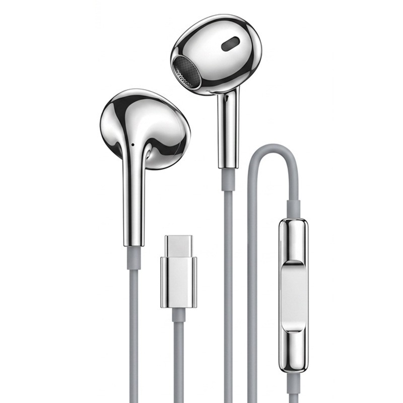 Electroplated Silver Wired In-Ear Headphones with Mic Hi-Fi Stereo Earbuds