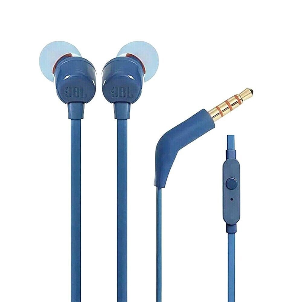 JBL T110 Pure Bass Tangle Free In-Ear Stereo Wired Headphones with Mic – Blue