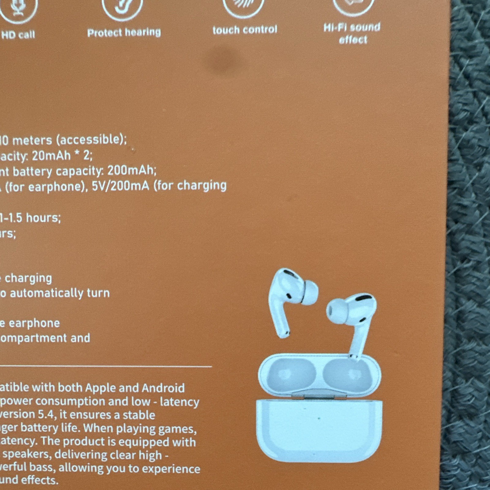 TWS-K127 Bluetooth In-Ear Wireless Earbuds Touch Control w/ Case Lanyard Brown
