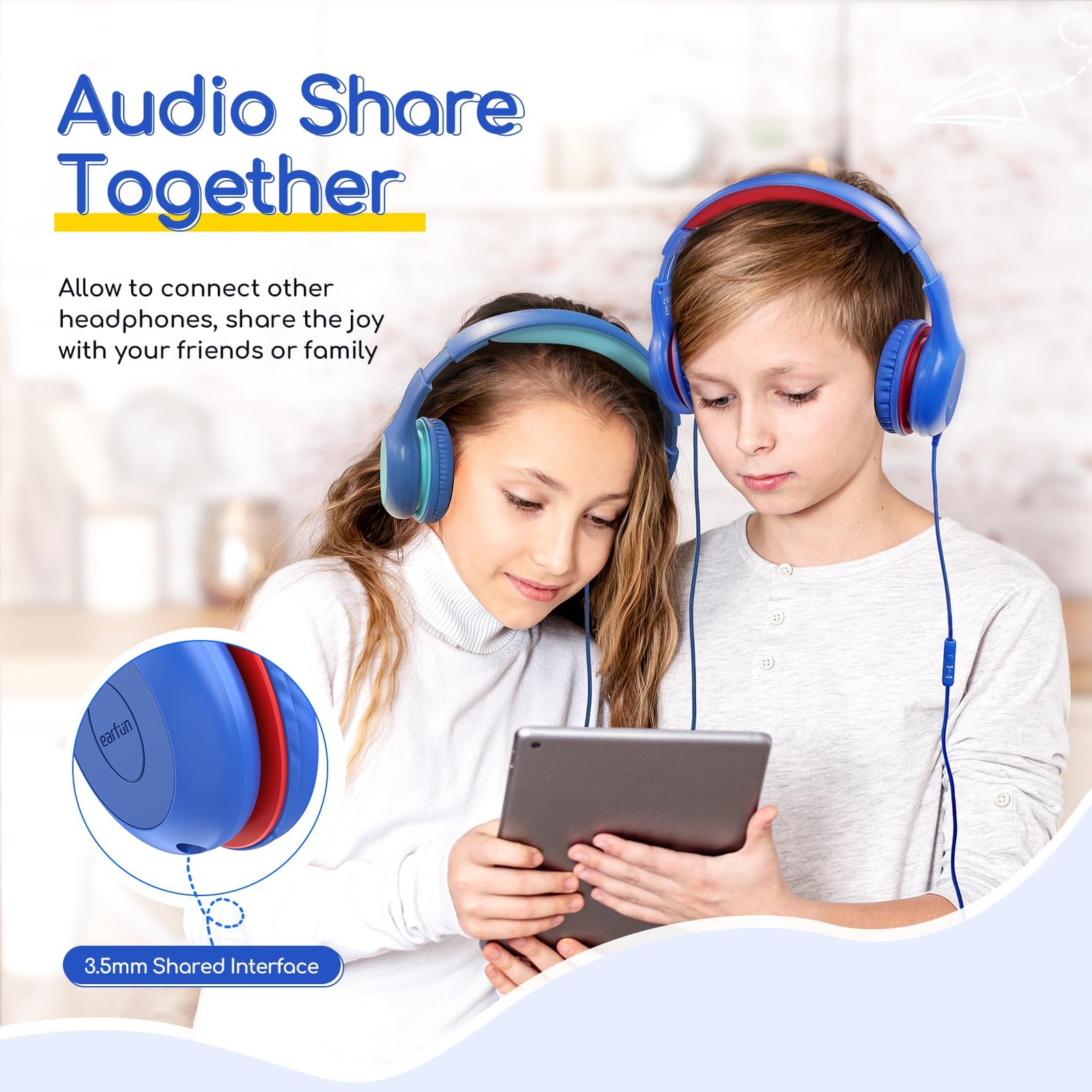 EarFun Kids Headphones Wired with Microphone 85/94dB Volume Limit Headphones for