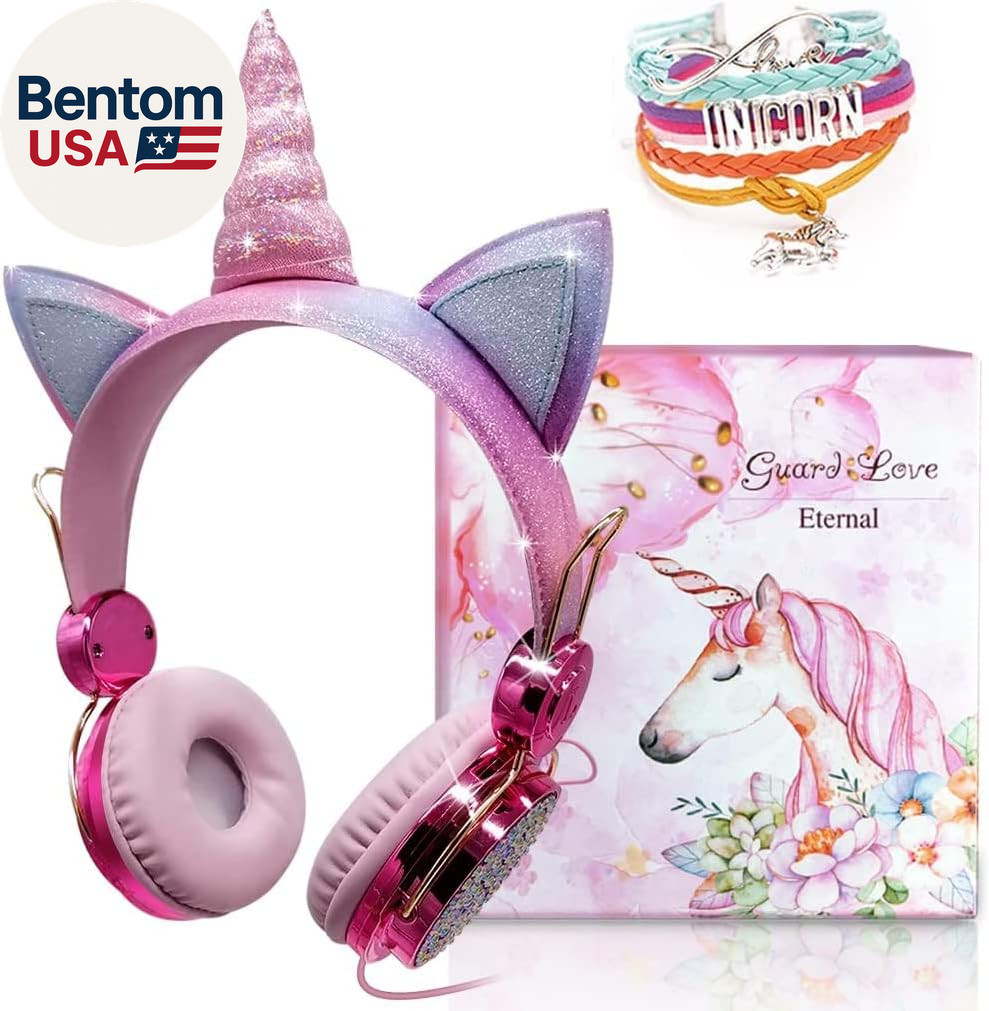 Unicorn Kids Headphones for Girls Children Teens, Wired Headphones for Kids with