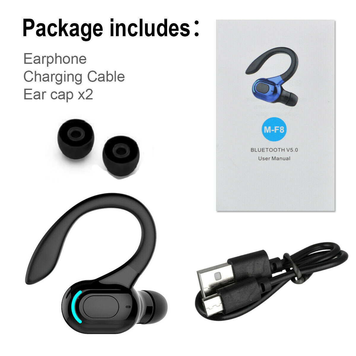 Bluetooth 5.1 Headset Wireless Earbud Earphones Stereo Headphones Ear Hook