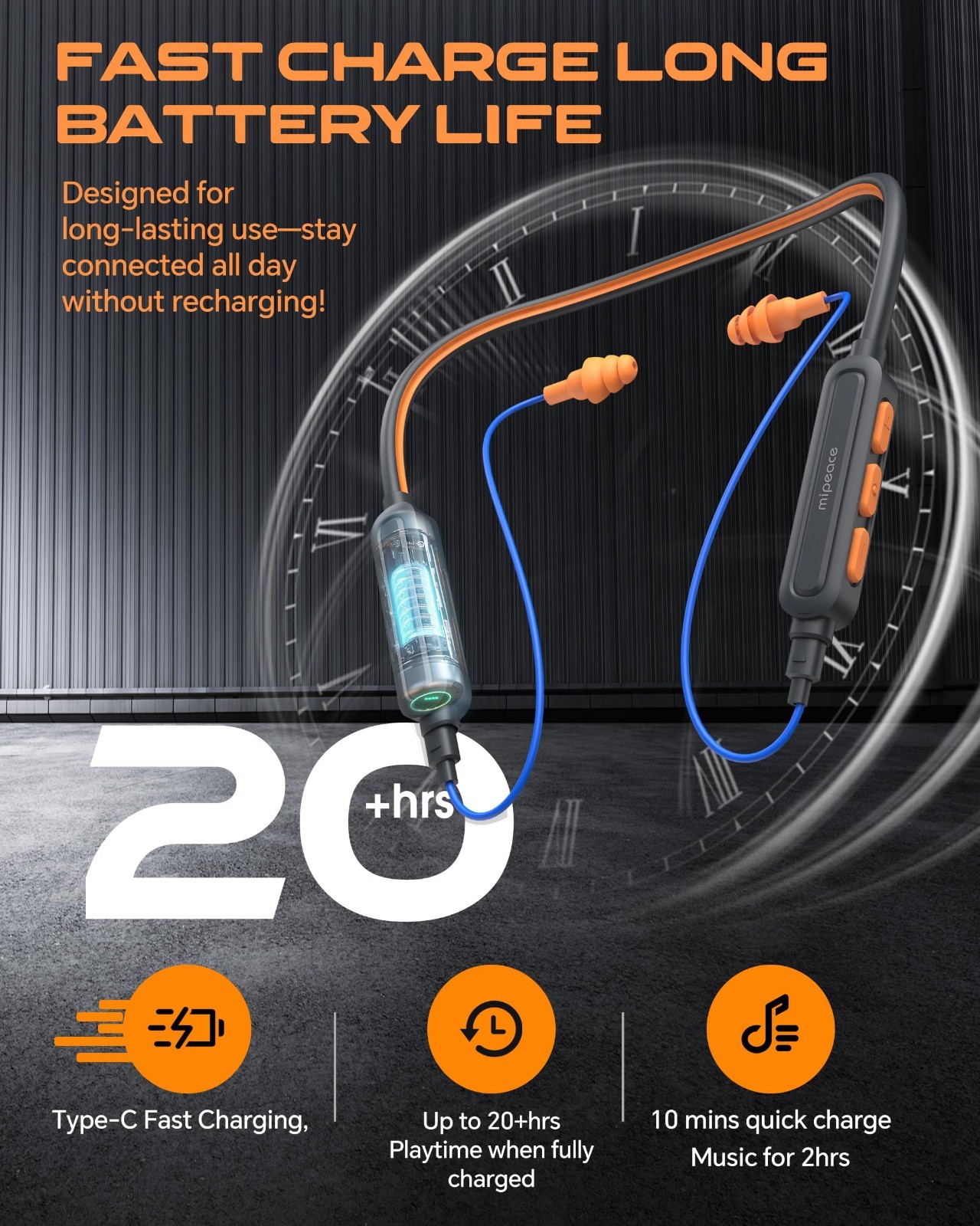 Bluetooth Neckband Work Headphones – OSHA Approved Noise Reduction Earbuds, 20+H