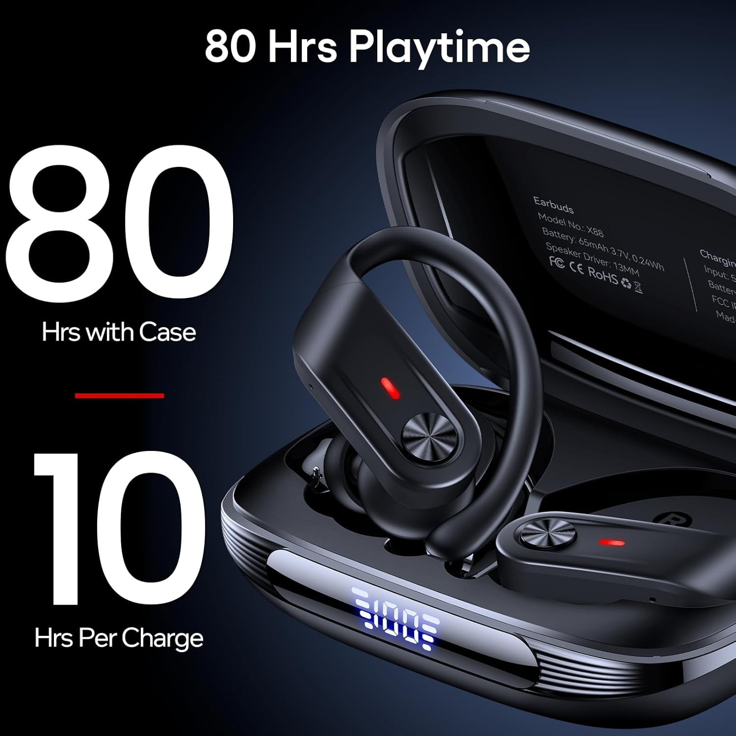 TAGRY X88 Hybrid Wireless Earbuds Active Noise Cancelling Waterproof – Black