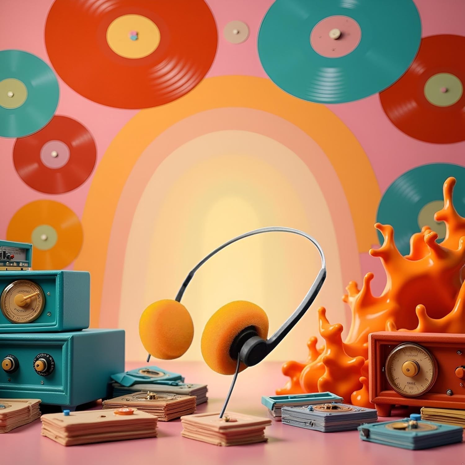 Lightweight Retro Over-Ear Headphones in Orange – Perfect for Mobile Devices