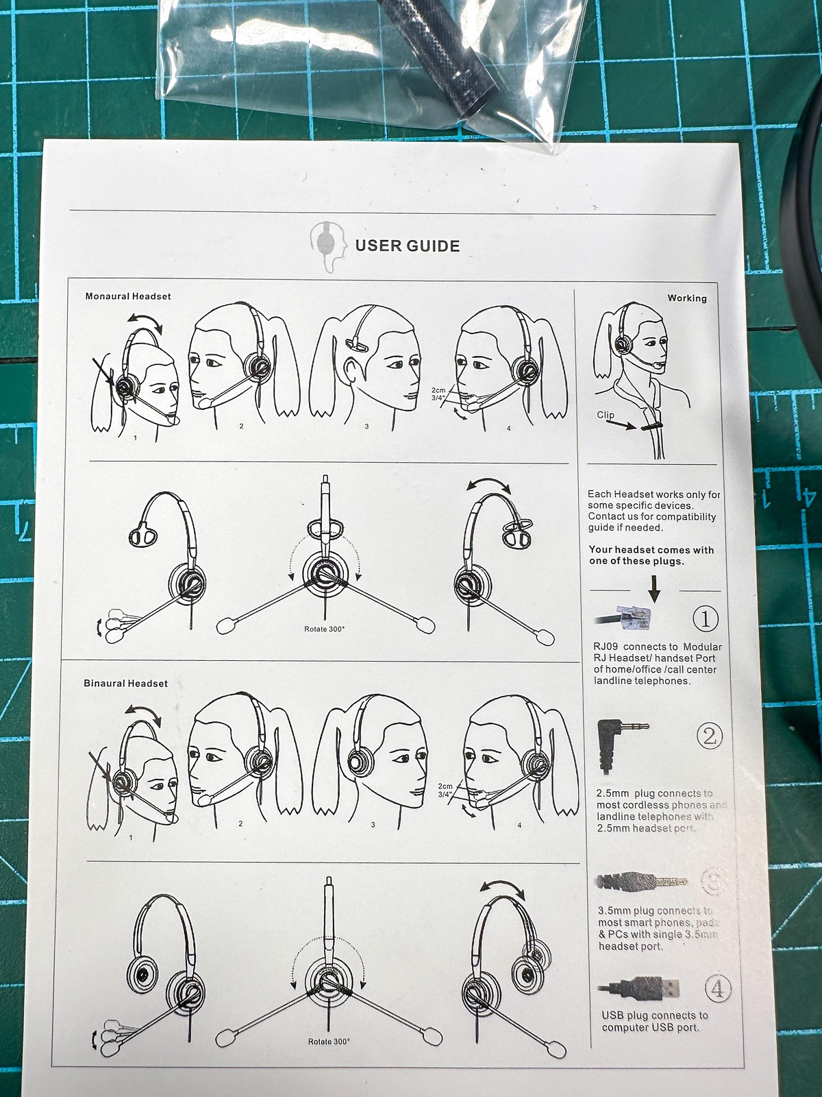 Callez Call Center Headset Black On-Ear Wired 3.5mm USB-C Inline Boom Mic