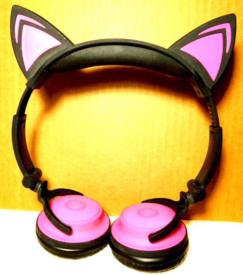 Hype~Black & Pink Cat Ears LED Lights Pink Headphones 15 Yrs. Needs 3.5mm Jack