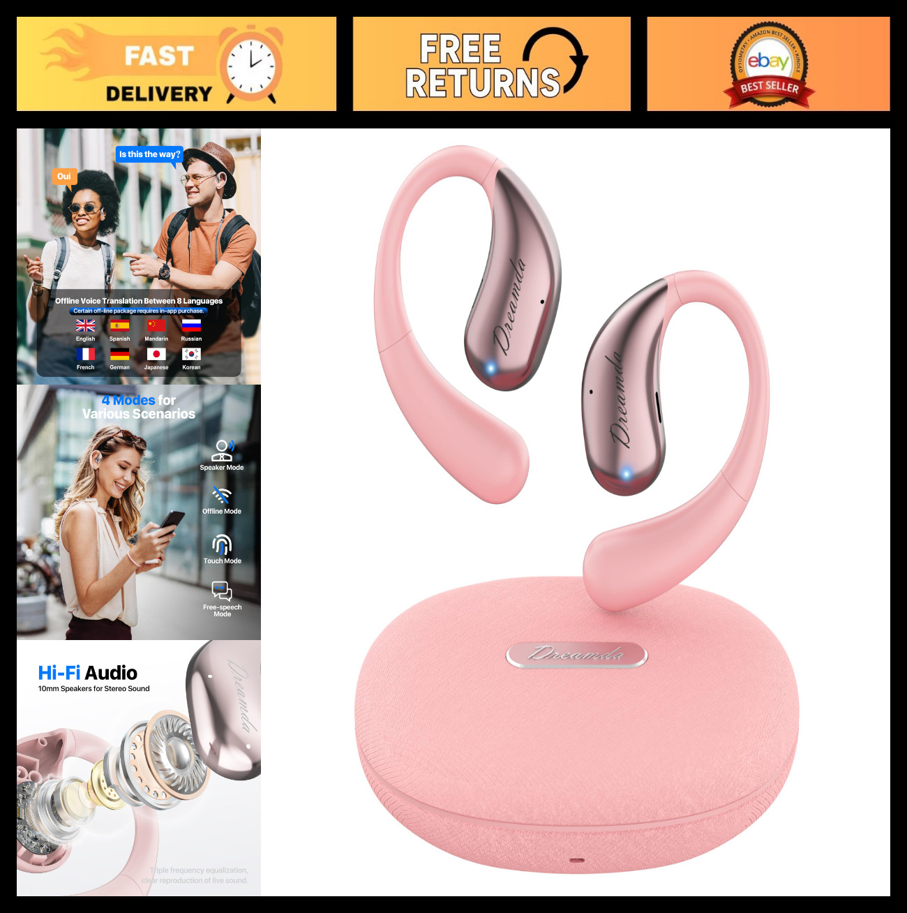 Real-time AI Language Translator Earbuds, 144 Languages, 3-in-1 Headphones for T
