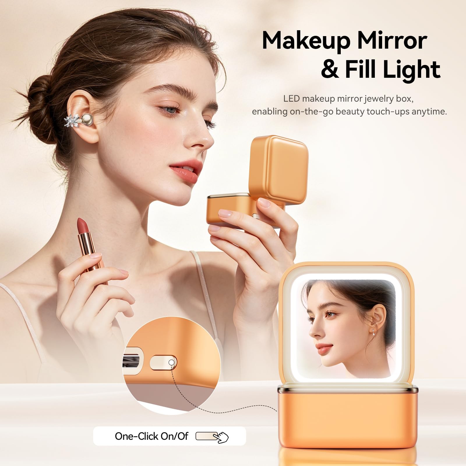 Clip On Earbuds with Detachable Butterfly Earrings & LED Makeup Mirror Case, …
