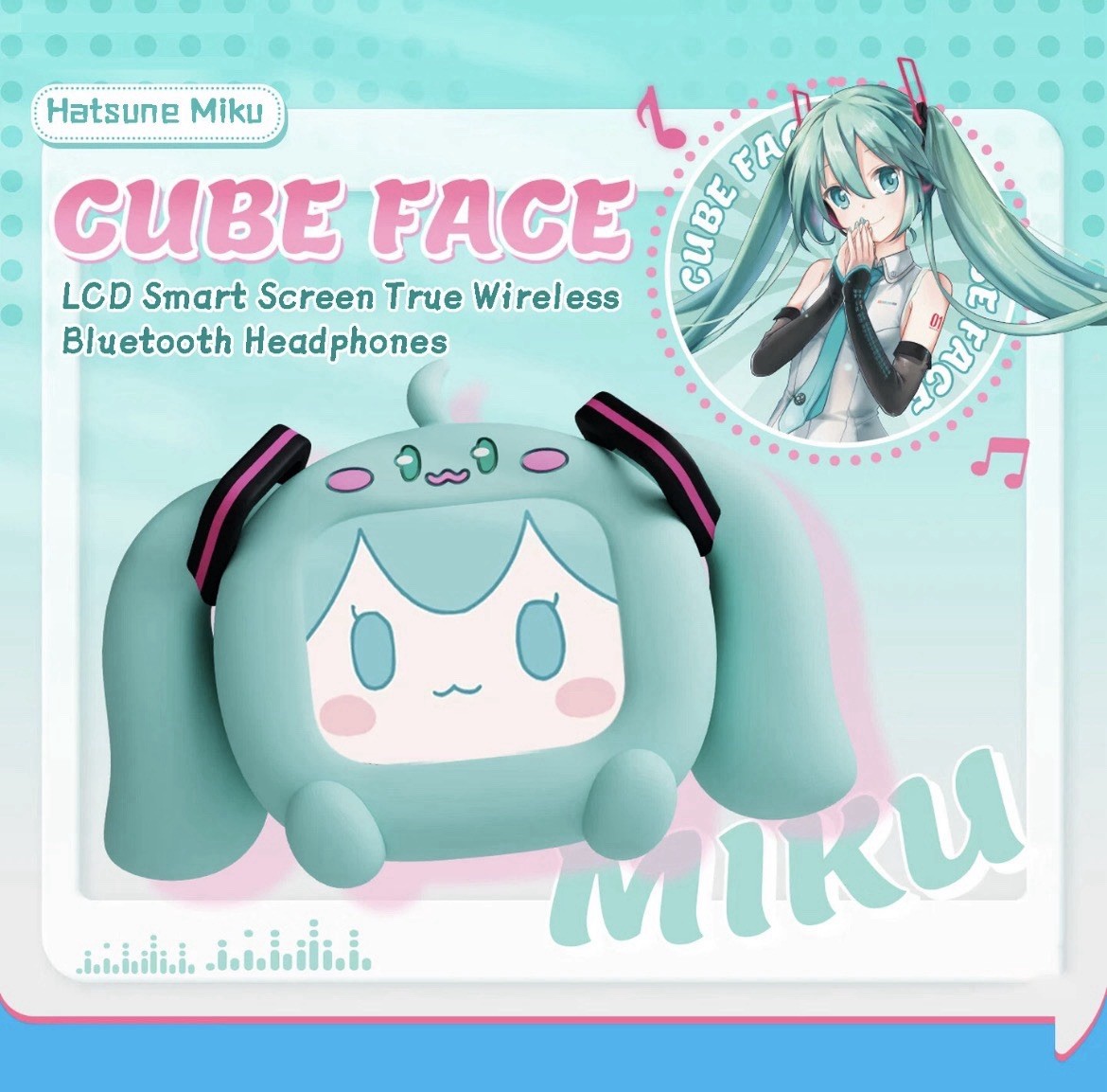 Anime Miku LCD BT Headphones Touch Screen iPhone Android