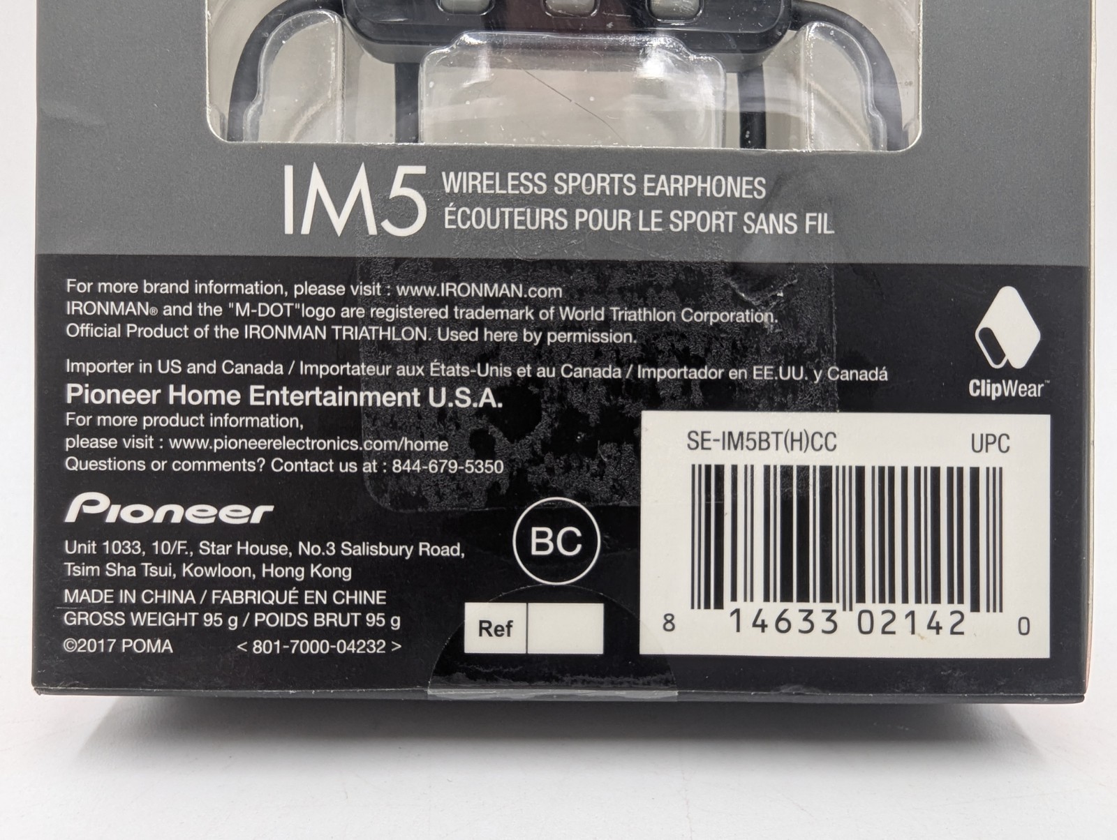 Pioneer Iron-man IM5 Wireless Bluetooth Sports Earphones Gray NEW