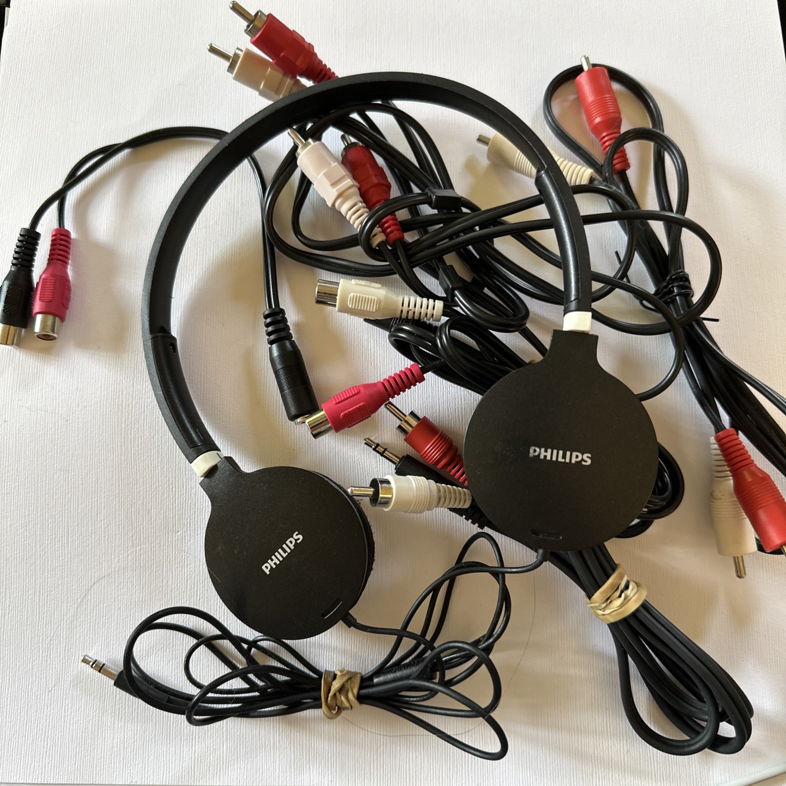 Philips Headphones + RCA Audio Cable Bundle w/ 3.5mm Aux & Adapters Stereo Kit