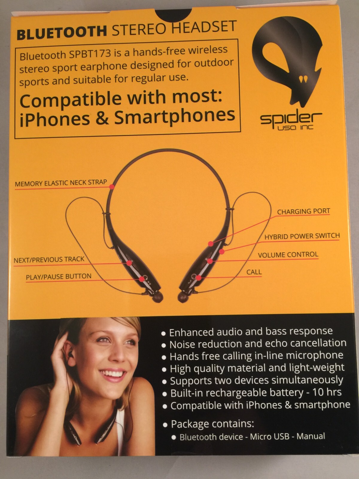 Spider Bluetooth Wireless Neckband Earphone Amazing Sound Quality Earbuds Yellow