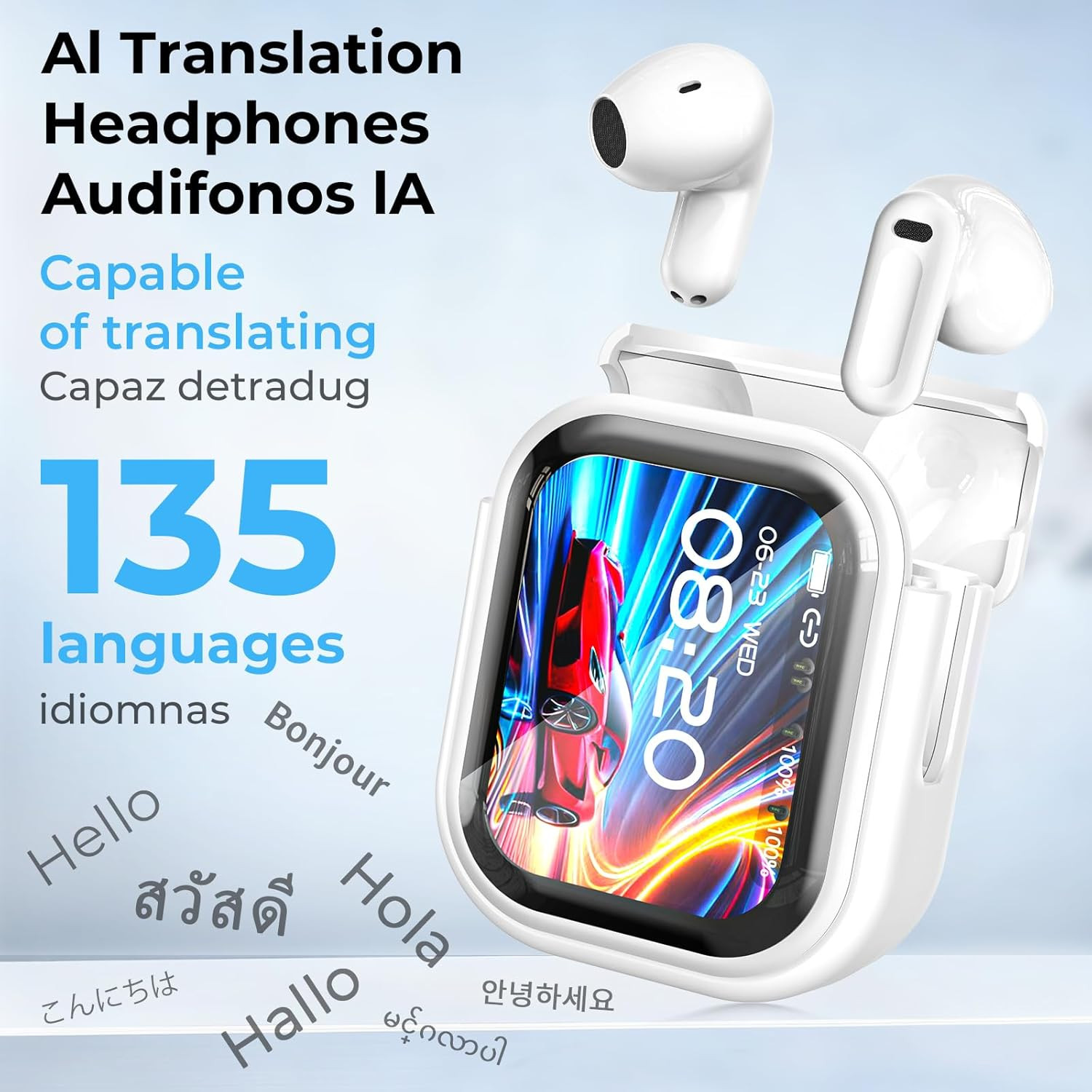 NE20 Translation Earbuds Real Time, AI 135 Language Translator Earbuds, LCD Touc