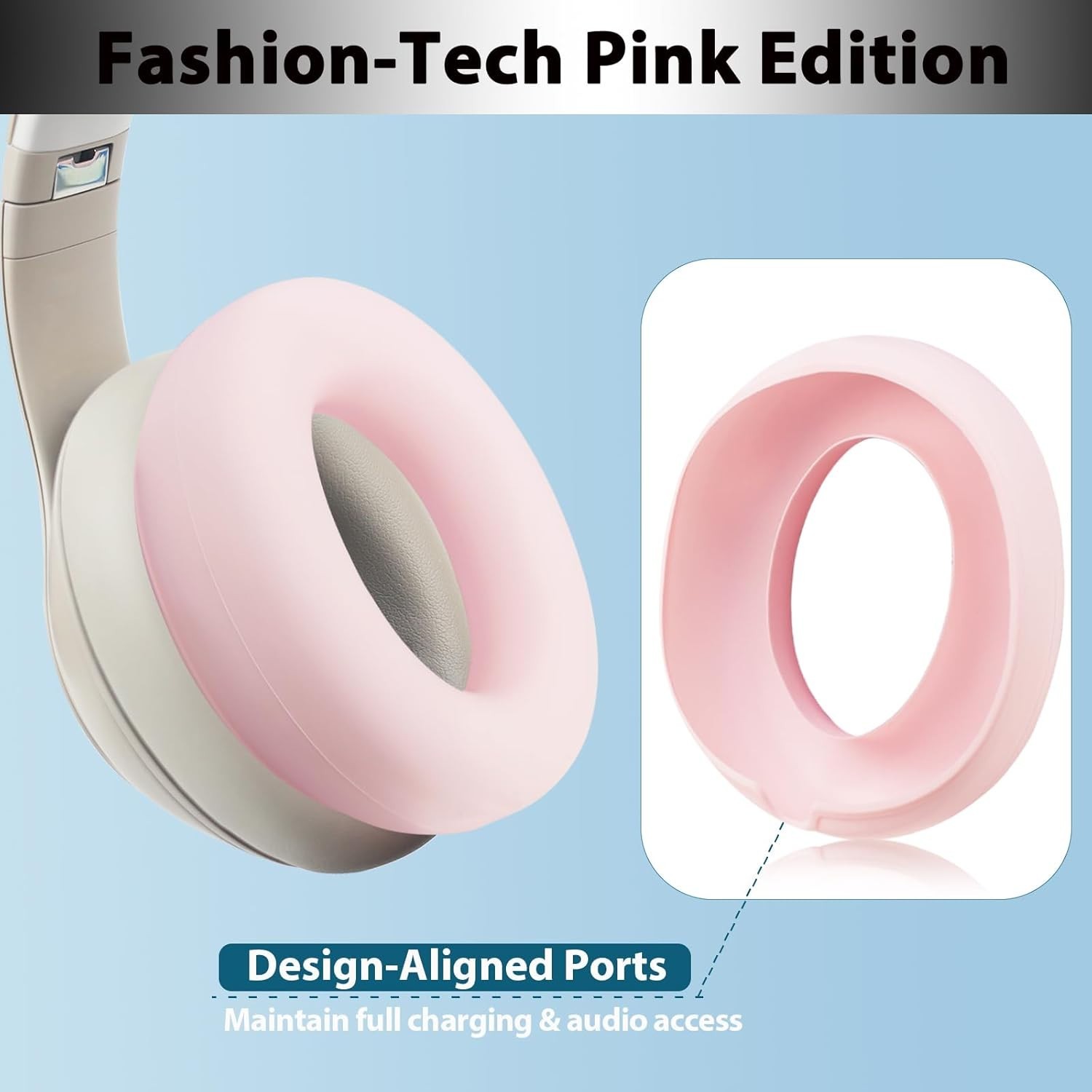 Adhiper Sweat Ear Covers for Beats Studio Pro Silicone Pink Washable