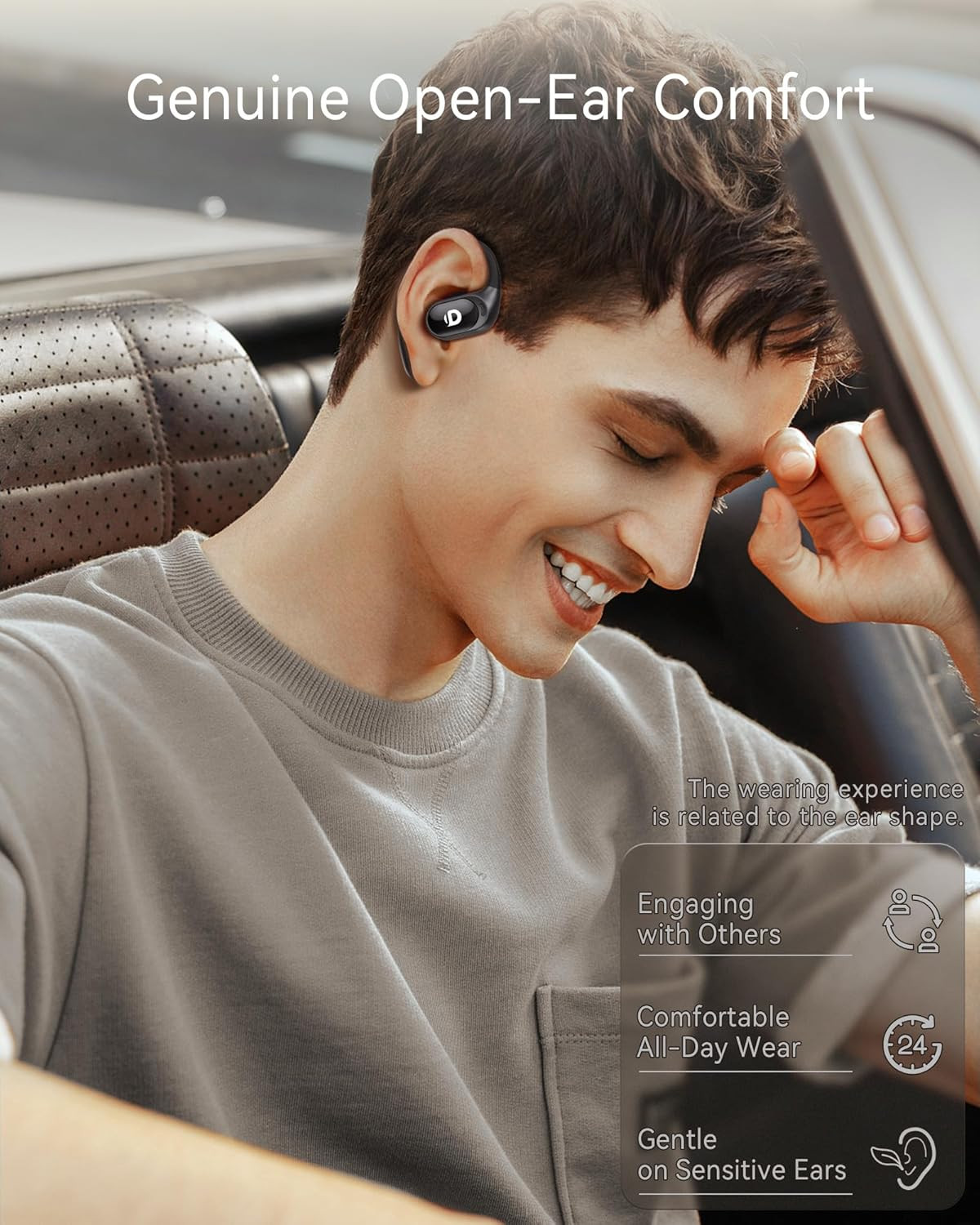 Open Ear Earbuds, True Wireless Open Ear Headphones with Earhooks, Air Conductio