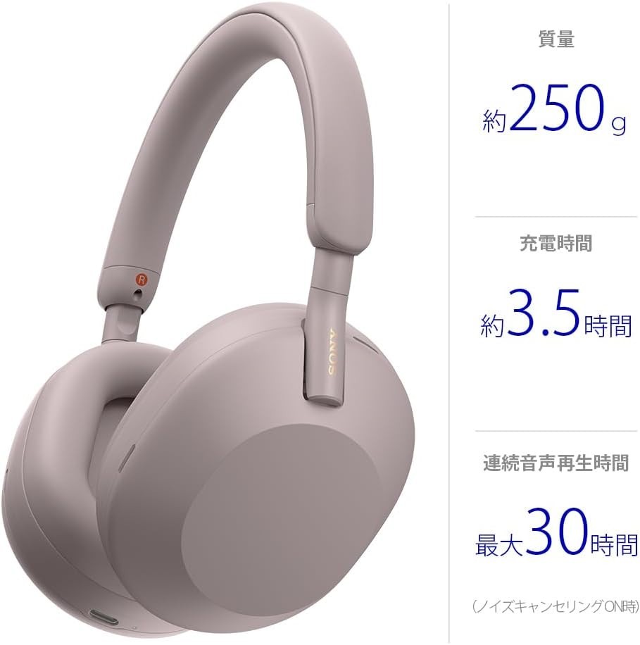 Sony Wireless Noise Cancelling Stereo Headphones WH-1000XM5 PM Smoky Pink
