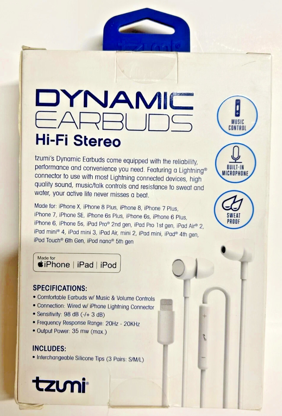 Tzumi Dynamic Hi-Fi Stereo Earbuds for Apple iPod iPad iPhone White