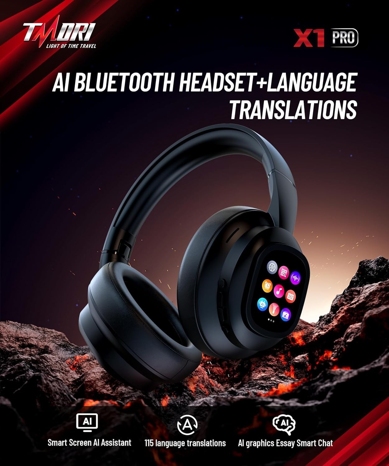 AI Smart Headphones with Detachable Screen – 115-Language Real Bluetooth 6.0