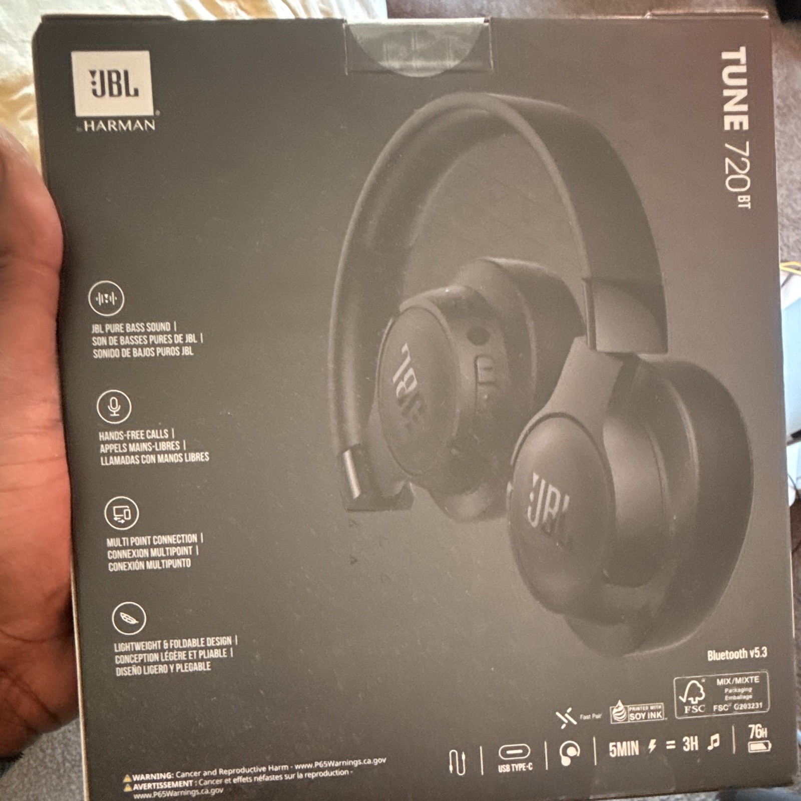 JBL Tune 720BT Bluetooth Over-Ear Headphones Black Foldable Hands-Free 40mm
