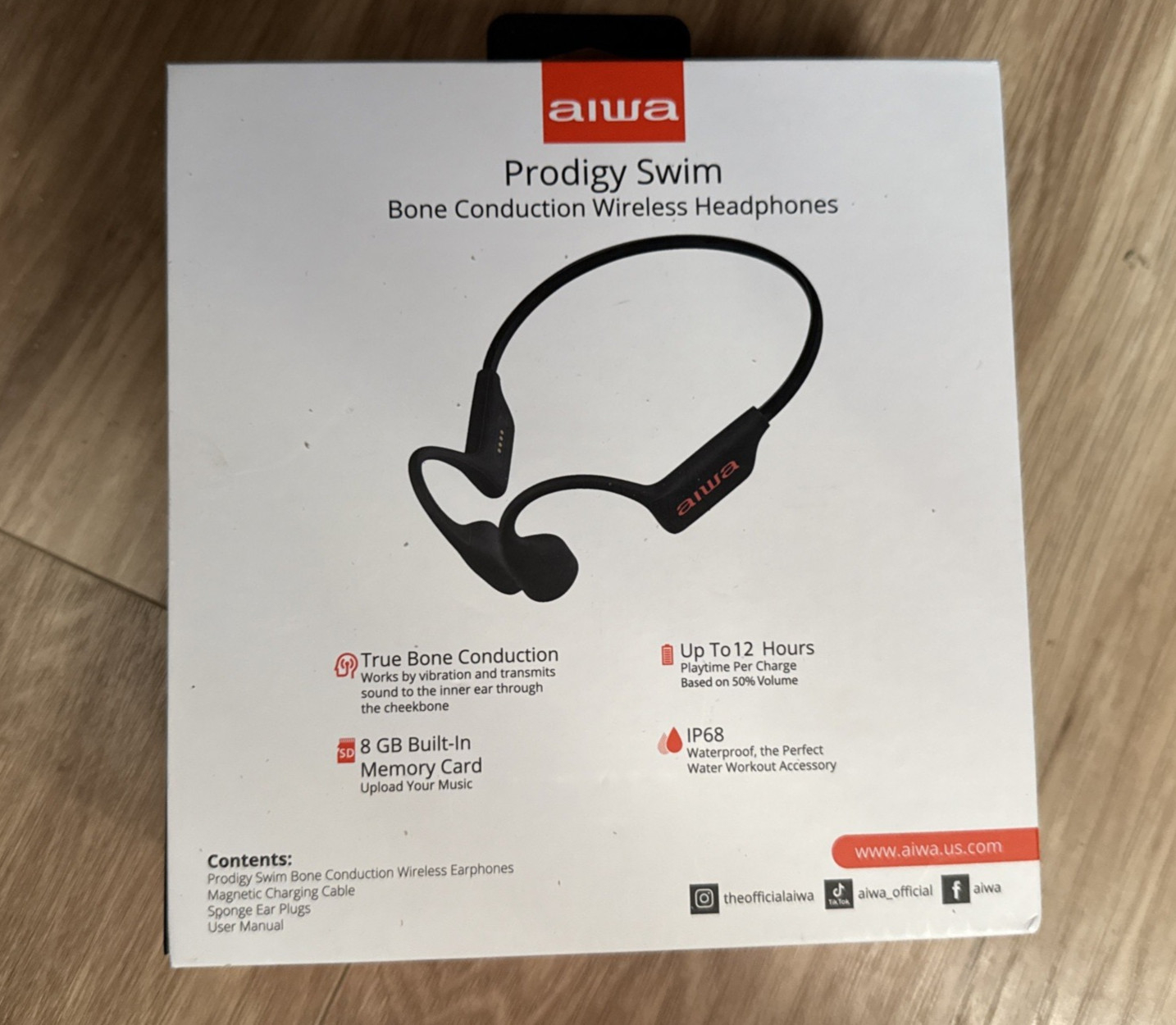 AIWA Prodigy Swim Bone Conduction Open Ear Waterproof Headphones Bluetooth Black
