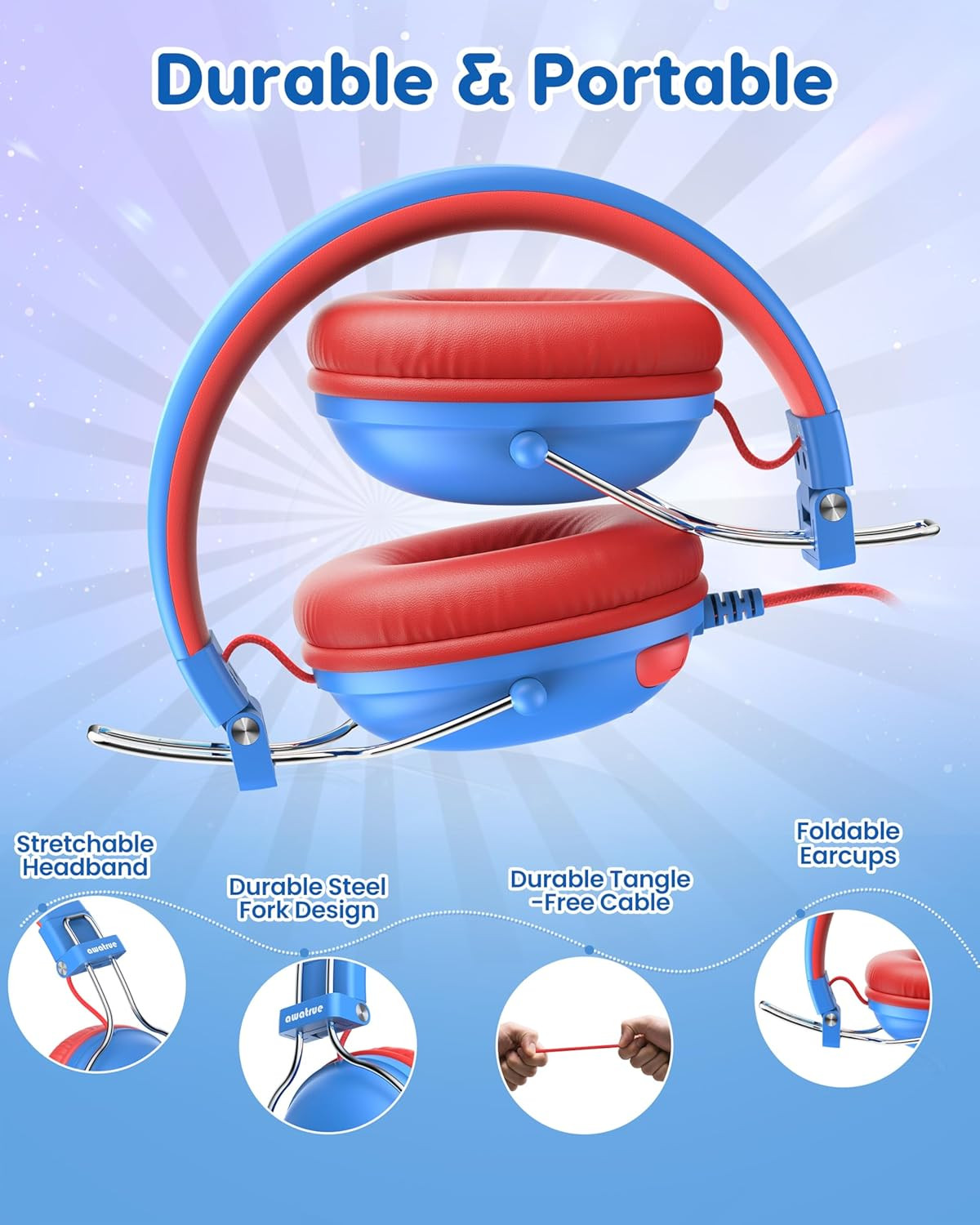 Auriculares Ninos Limite Volumen Seguro 74dB Estereo Cable Azul On Ear Escolar