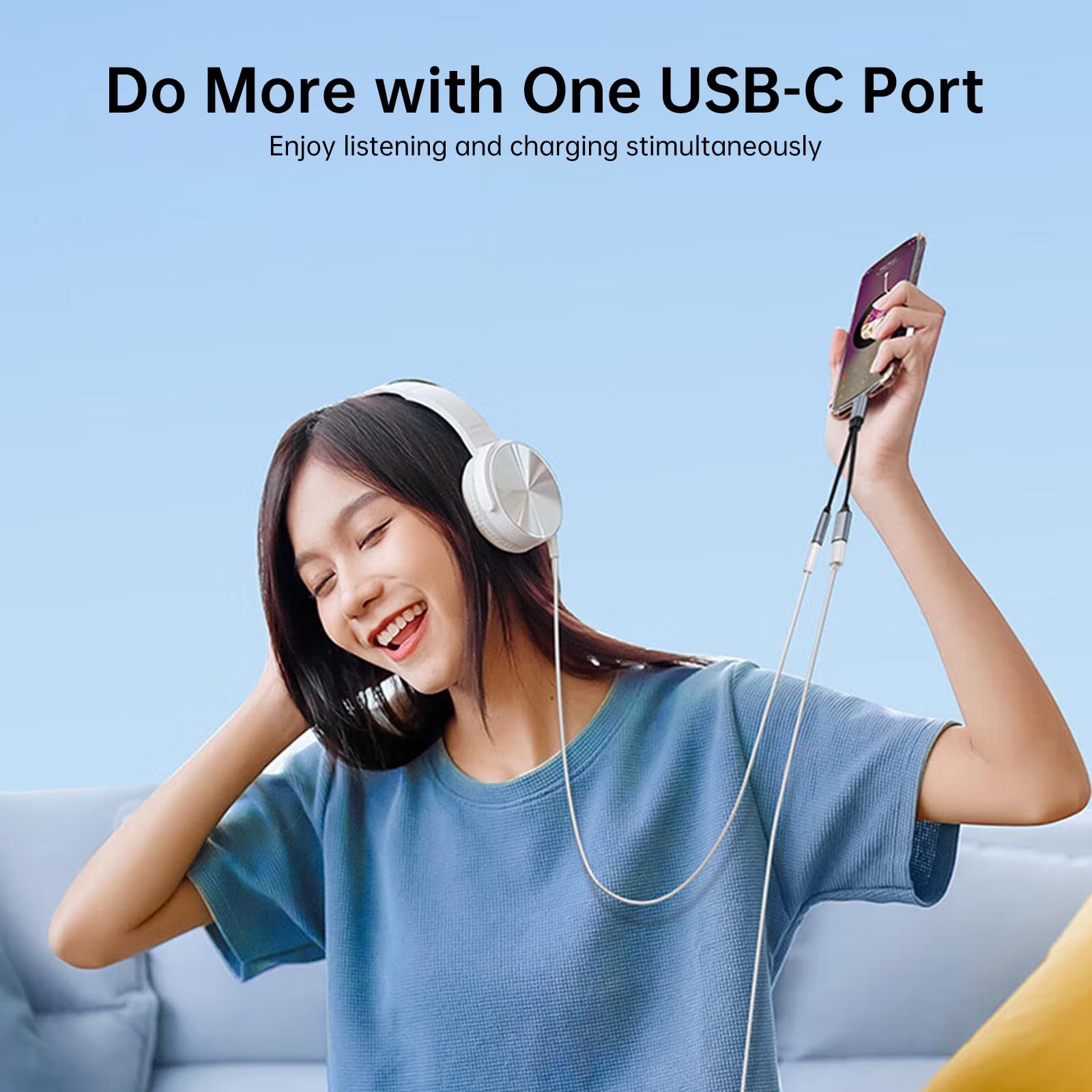 USB C to 3.5mm Headphone and Charger Adapter, 2-in-1 USB C to Aux Audio Jack and