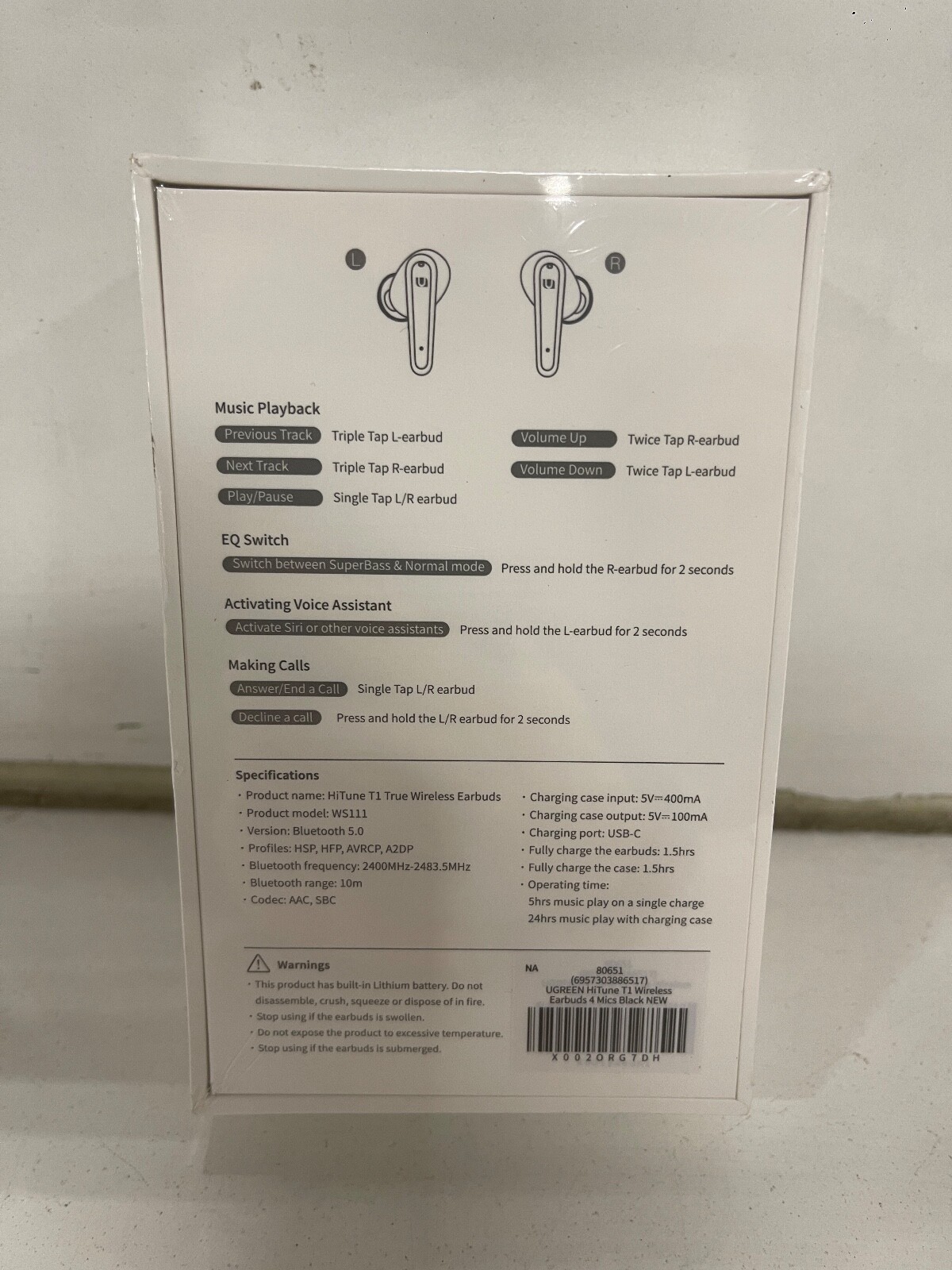 UGREEN HiTune T1 Wireless Earbuds with 4 Microphones- Black