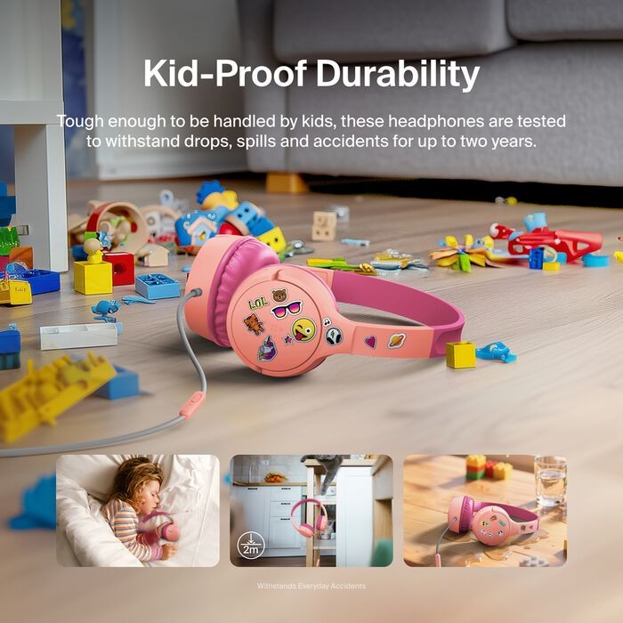 Belkin Kids Headphones Wired, Volume Limited, USB-C 3.5mm Parents Trusted – Pink