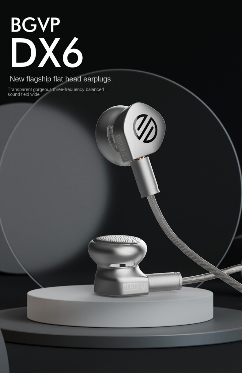 BGVP DX6 Bass Metal Flat Head Plug Earburd In Ear Earphone Super Bass Music Mmcx