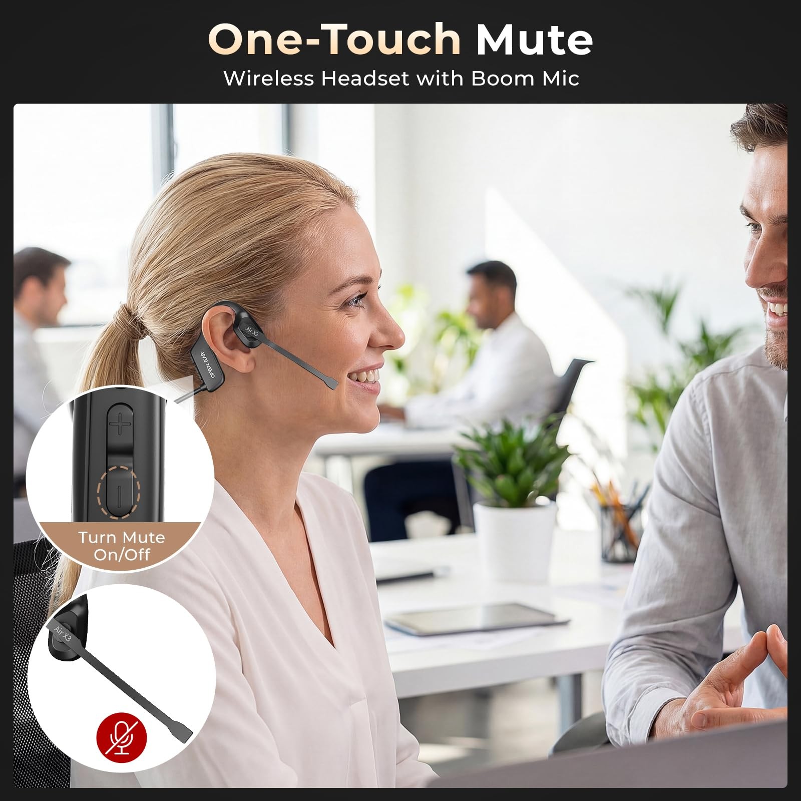 Air Conduction Open Ear Headphones with Mic, AI Noise Cancelling Bluetooth He…
