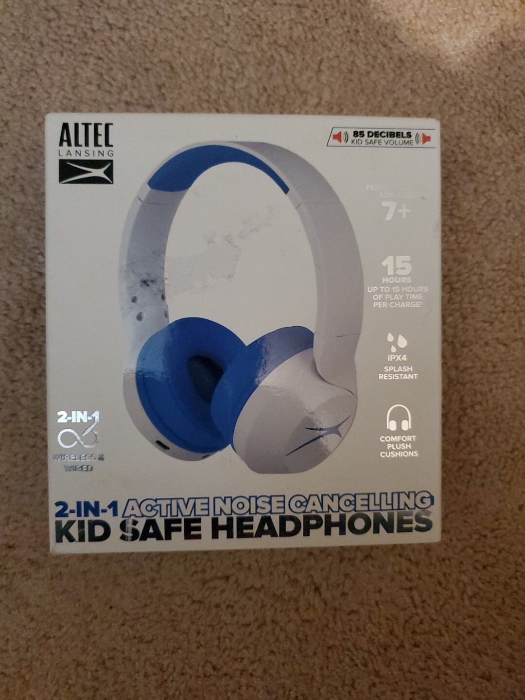 Altec Lansing 2 In 1 Active Noise Cancelling Kid Safe Headphones Blue