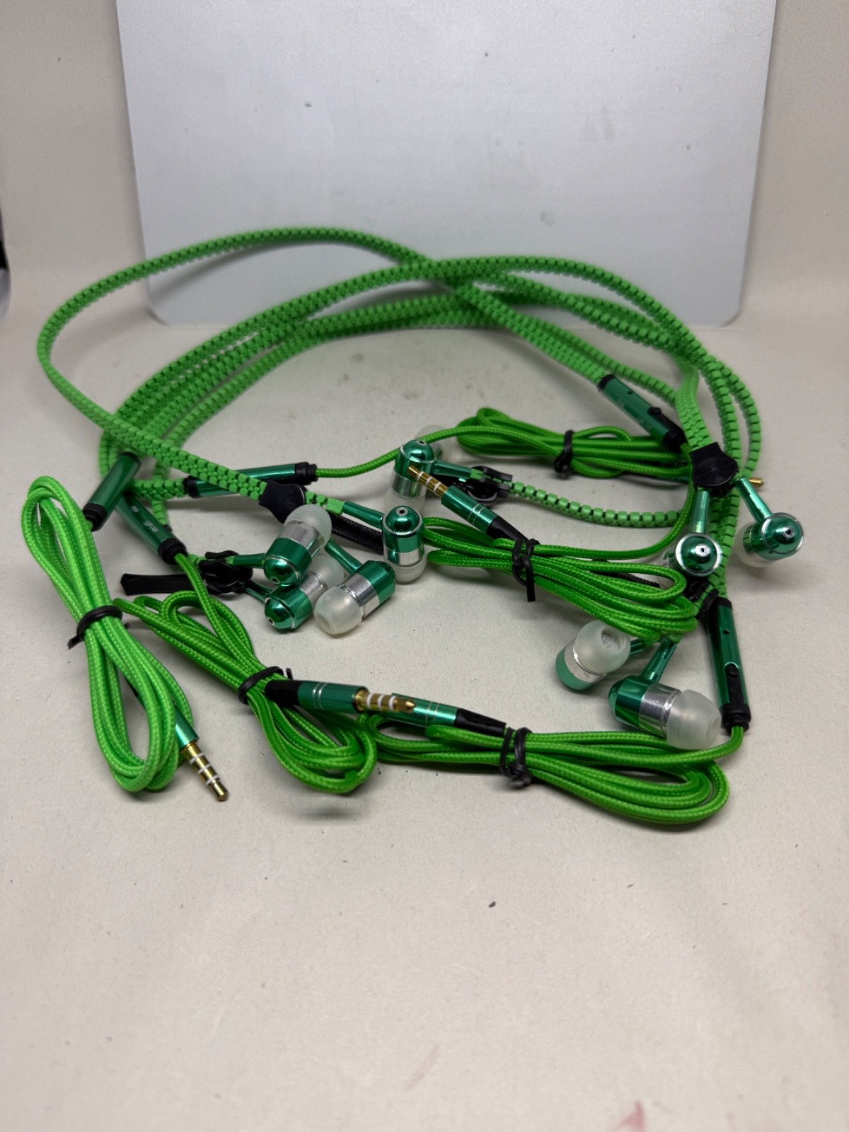 (5 PACK) Zipper In-Ear Stereo Earbuds Headphone Earphone Headset With Mic GREEN