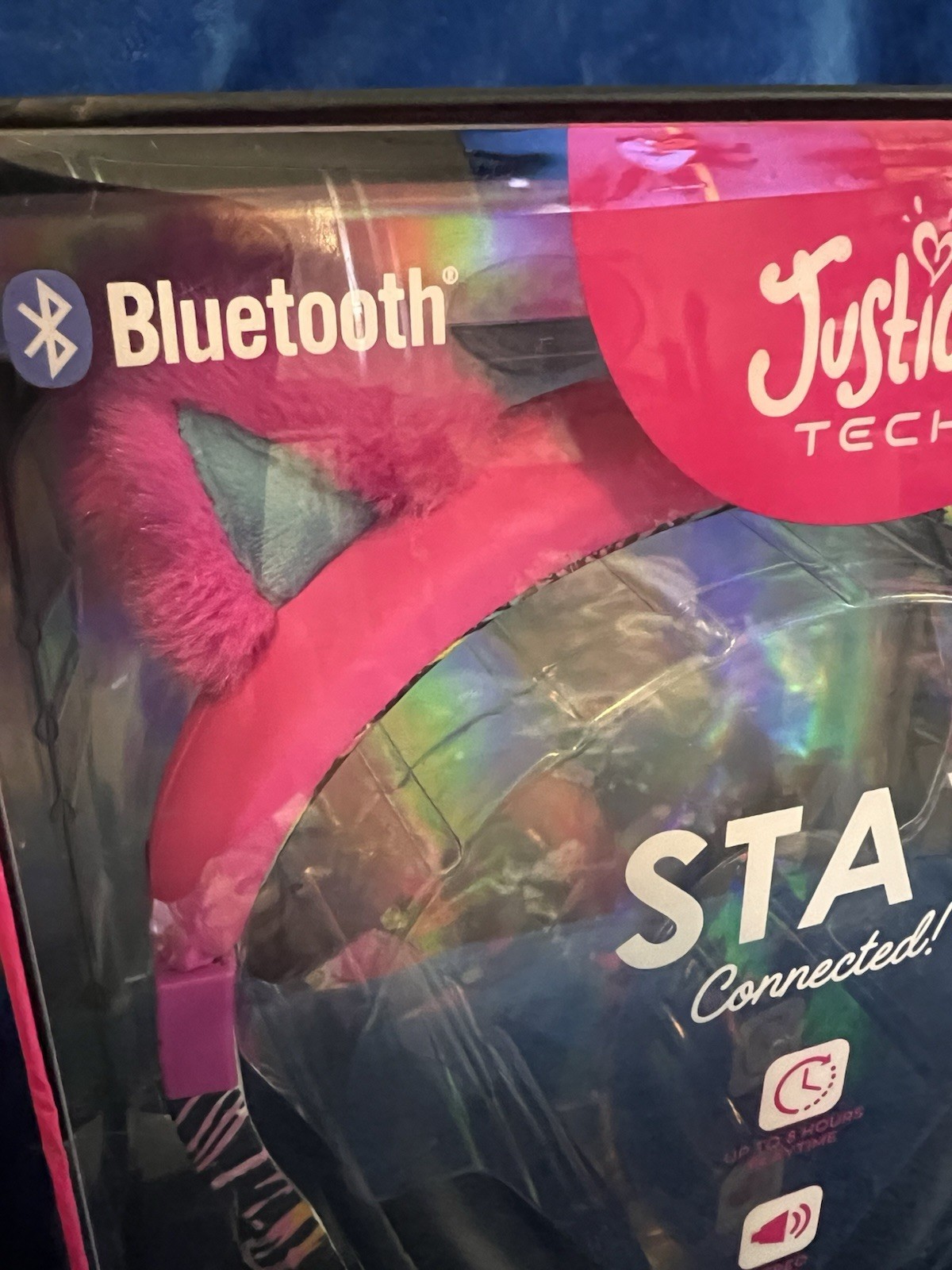 Justice Tech Bluetooth Wireless Headphones w/ Pom Pom Bear Ears, Pink, 40mm