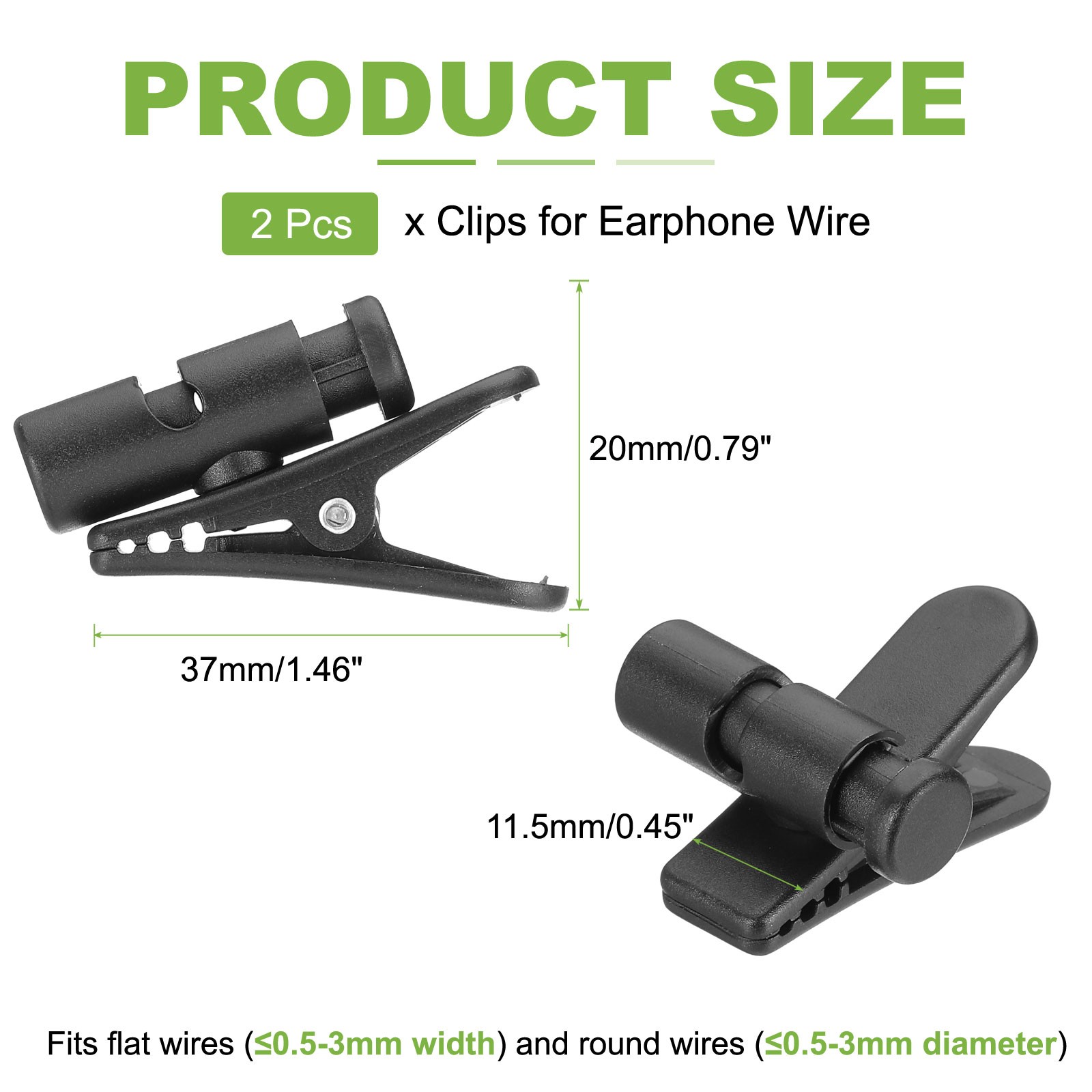 2 Pcs 360 Degree Rotate Headphone Wire Clip 1.46″x0.45″x0.79″ Black