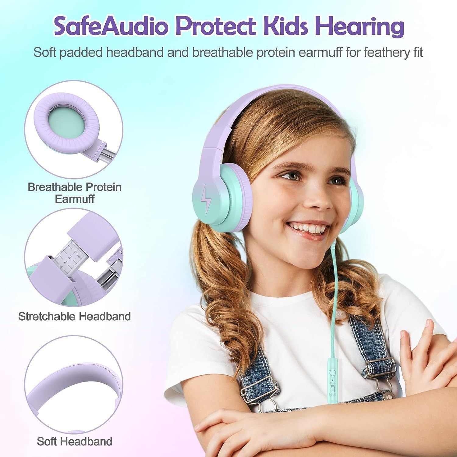 Durable Over-Ear Headphones for Kids with Microphone – Gradient Purple Design
