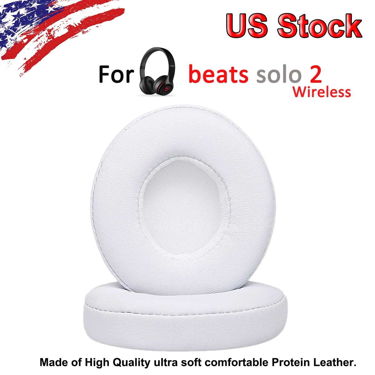 2x earpads for Beats Solo 2 Wireless 3 Headphones leatherette pad White Ear