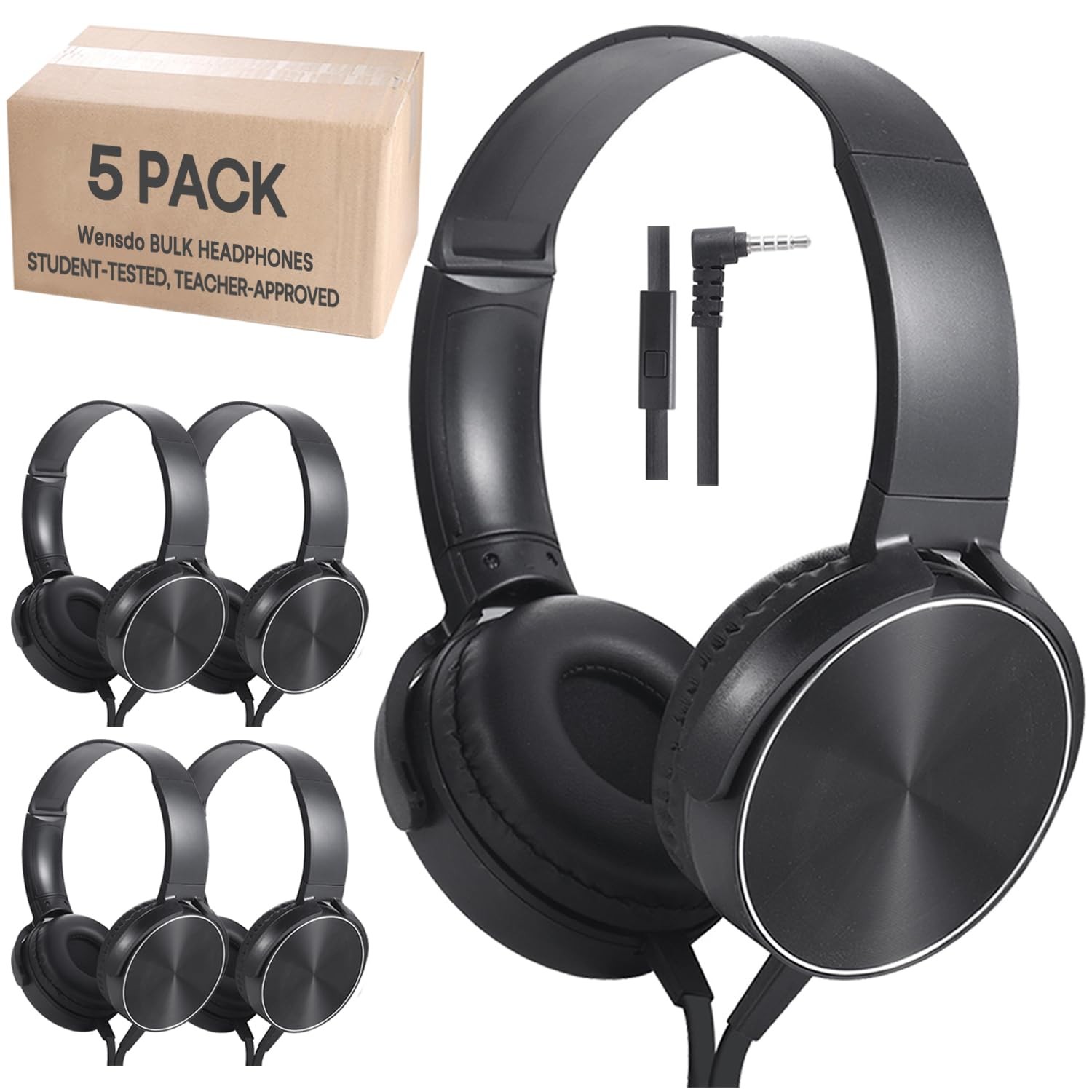 Wensdo Headphones Bulk 5 Pack Black MIC