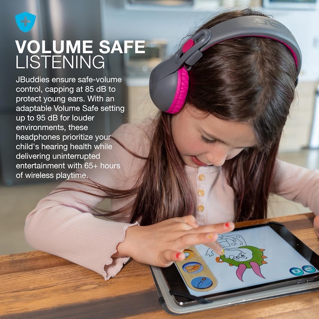 JLAB JBuddies Studio 2in1 Wireless+Wired Kids Headphones Grey&Pink – NEW