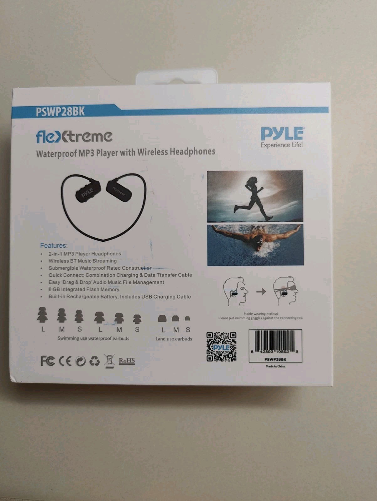 Pyle Bluetooth Waterproof Sports Wearable MP3 Headset Music Player 8GB PSWP28BK