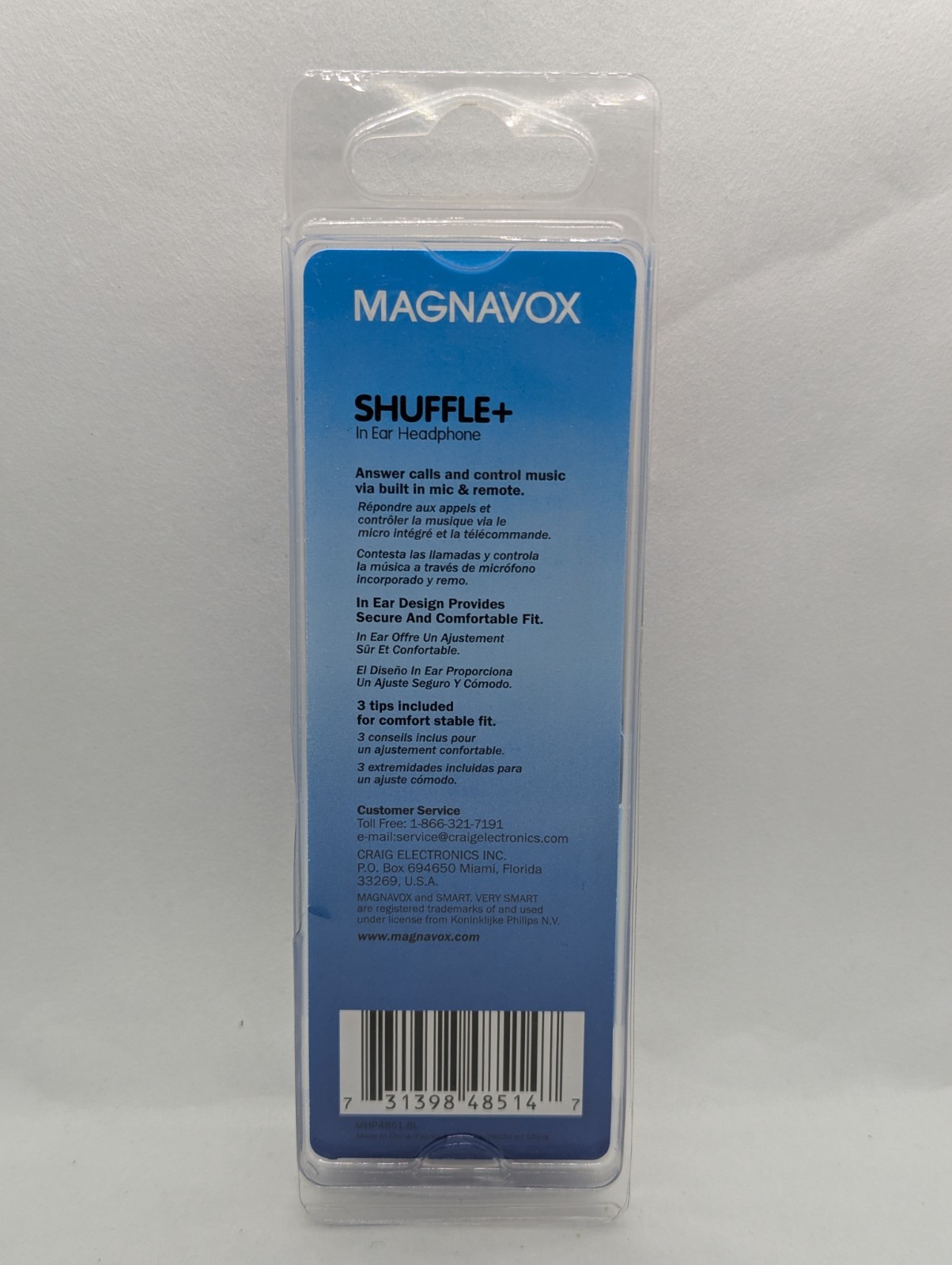 Magnavox Shuffle+ In Ear Headphone Clear Bass Earbuds Blue Handsfree New