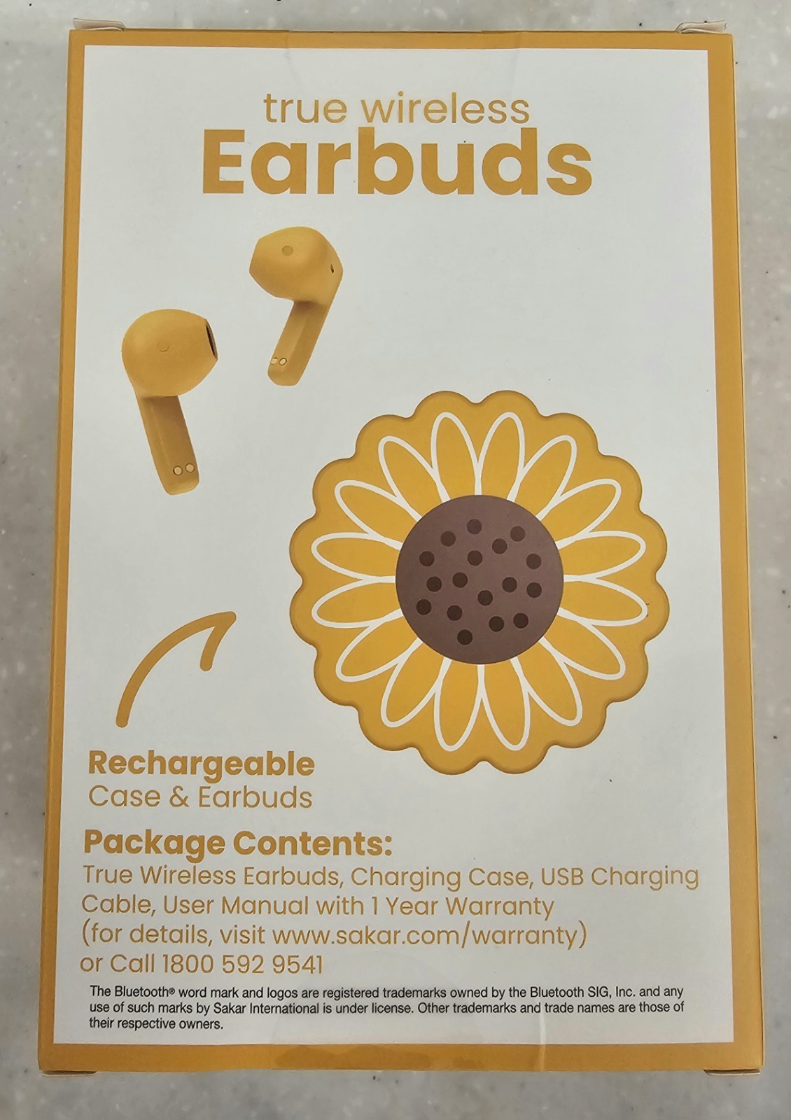 NEW Vivitar True Wireless Earbuds in Yellow Sunflower-Shaped case Bluetooth